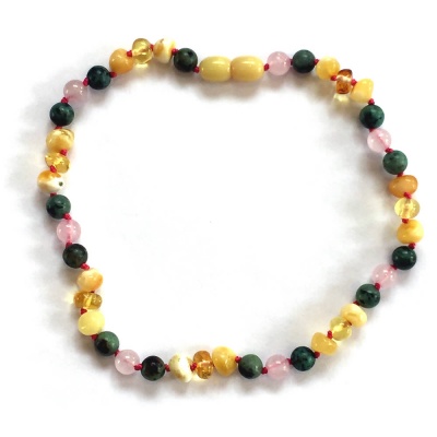 Amber Rose Quartz and African Turquoise Necklace 35-36cm